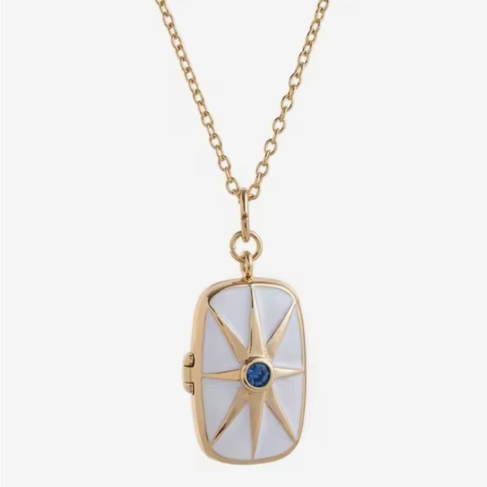 New Oblong White Enameled Locket With Blue Topaz